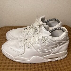 Nike Air Flight 89 NikeLab Sz 9 Triple White Leather Sneakers Shoes 828295-100